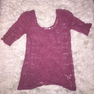 sheer lace maroon top
